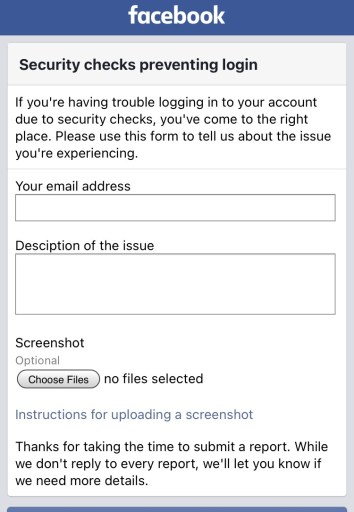 Sikkerhedstjek forhindrer login på Facebook