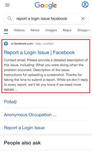 Rapporter et login-problem på Facebook