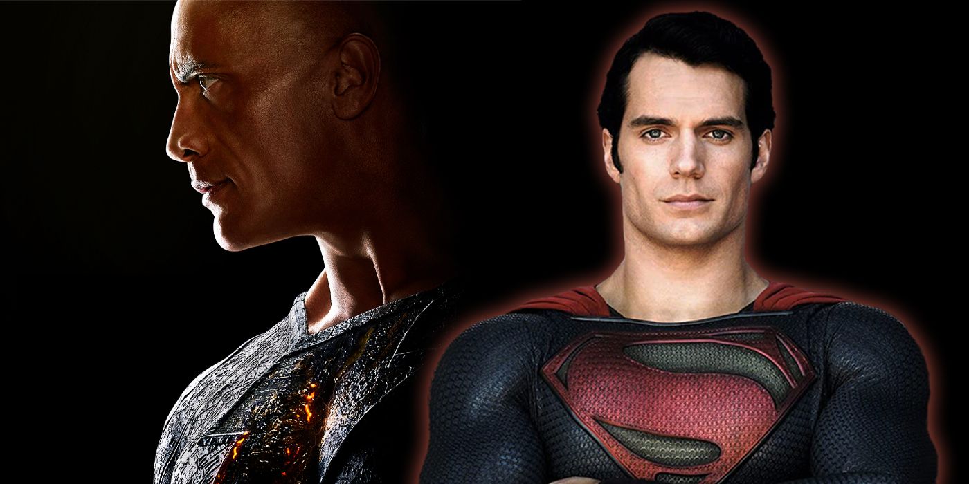 Henry Cavills Superman ved siden af ​​et billede af Black Adams Dwayne Johnson.