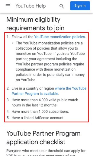 YouTubes krav til indtægtsgenerering