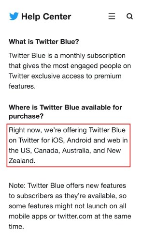 Twitter Blue vises ikke