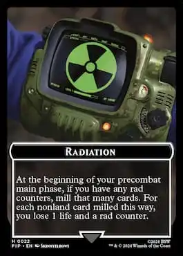 Billede af strålingssymbol fra Fallout-franchisen gennem Radiation MTG Fallout Commander-sæt
