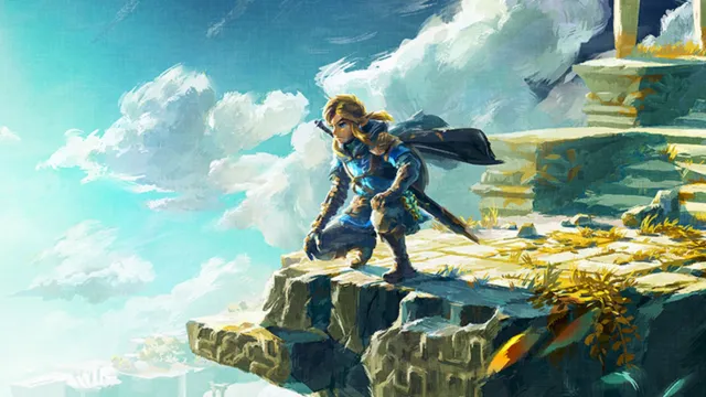 Link med udsigt over Hyrule i Zelda: Tears of the Kingdom.