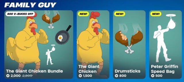 Family Guy Giant Chicken skin bundter i Fortnite-butikken
